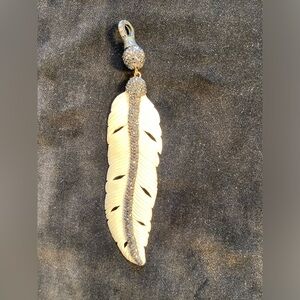 Pendant Charm natural Bone and Pave Diamond, clasp hangs from necklace‎